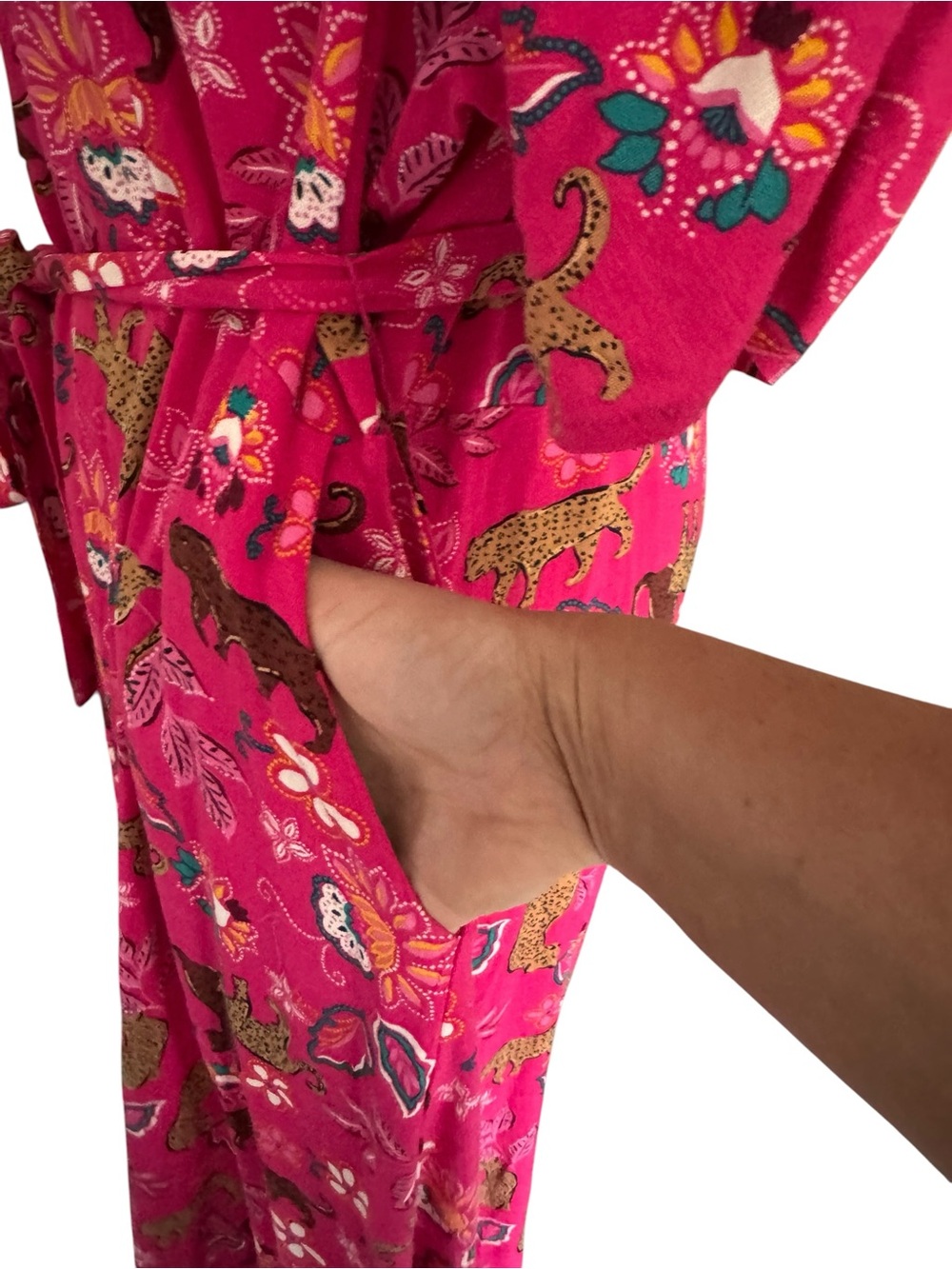Torrid Pink Jungle Leopard Floral Button Front Midi Dress Tie Waist Plus Size - Picture 7 of 9